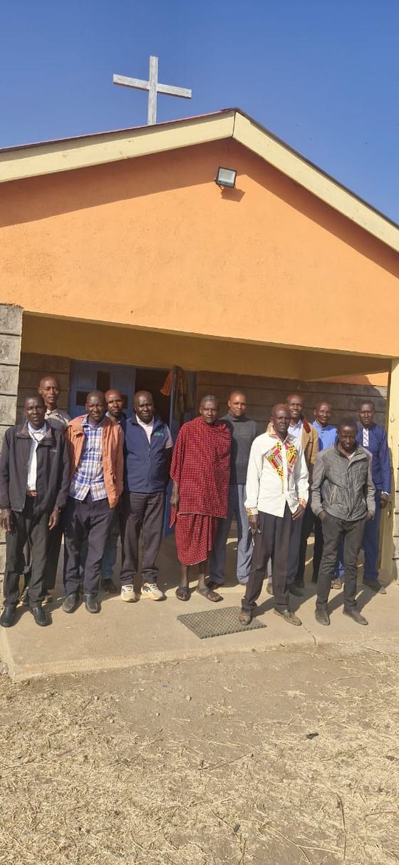 Pastors from the seminary network gathered outside a Maasai church
